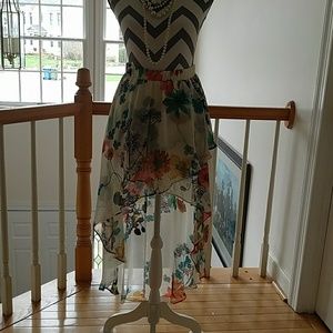 Sheer floral high low skirt